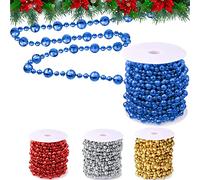 Guirlande de Noël 15M - Ornements de Sapin avec Perles de 8 mm et 4 mm - Décoration de chaîne de Sapin (Bleu)