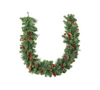 Guirlande de Noël artificielle 180 cm 162 branches denses 2 variétés - pommes de pin, baies rouges - vert