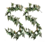 Guirlande de Noël Artificielle 2 Pack 175cm Or Guirlande de Noël | Design élégant, pour mélange cyprès et roses , baies dorées , ambiance festive immédiate(White)
