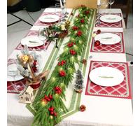 Guirlande de Noël artificielle avec éclairage, 1,8 m, couronne de pin avec 20 LED blanc chaud et 12 baies rouges, guirlande de décoration de Noël pour cheminée, escaliers, porte d'entrée, table
