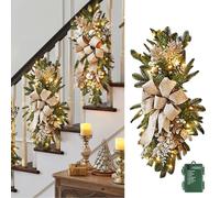 Guirlande de Noël artificielle en forme de larme, couronne d'escalier sans fil avec lumières, 8 modes et minuterie, couronne de bordure en forme de goutte d'eau pour escaliers, porte d'entrée (doré