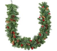 HOMCOM Guirlande de Noël Artificielle 180 cm, décoration de Noël avec 162 Branches denses, Pommes de pin et grappes de Baies, pour escaliers, cheminées, Vert