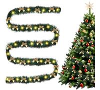 Guirlande de Noël avec éclairage, guirlande de sapin LED avec éclairage - Guirlande de Noël éclairée avec 30 nœuds verts - Guirlande de sapin avec nœuds pour décoration de Noël (15M-B)