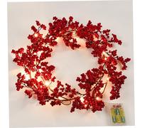 Guirlande de Noël avec lumières, Guirlande Lumineuse de 71 Pieds 20LED, Baies Rouges artificielles, guirlandes Noël à Piles pour Manteau, décoration Vacances Baies Rouges