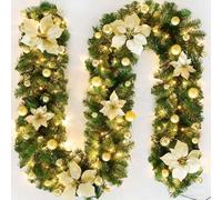 Guirlande de Noël avec lumières LED, guirlandes de Noël artificielles pré-éclairées pour arbre, escaliers, murs, portes, intérieur et extérieur (doré)