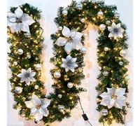 Guirlande de Noël avec lumières LED, guirlandes de Noël pré-éclairées, guirlande de Noël artificielle pour arbre, escaliers, mur, porte, intérieur et extérieur (argenté)