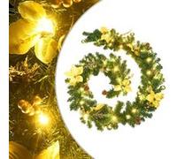 Guirlande de Noël avec Lumières LED Couronne de Noël Décoration de Guirlande Ornement Jardin Arrière-cour Extérieur en Plein Air Vert 2,7 m PVC