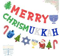 Guirlande de Noël avec paillettes "Merry Chrismukkah" et Hanukkah, décoration pour fêtes de Hanoukka, fêtes, décoration de maison, bureau