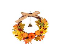 Guirlande de Noël Couronne d'automne Artificielle Guirlande de rotin vive avec Feuille d'érable citrouilles pour la décoration de Noël d'halloween Christmas Wreath