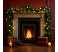 Guirlande de Noël de 10 m avec 200 lumières LED, guirlande de Noël verte extra longue pour cheminées, escaliers, clôture, porte d'entrée, porche, arche, manteau, couronne artificielle pré-éclairée,