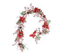 Guirlande de Noël de 180 cm avec baies rouges et fleur rouge pour sapin de Noël, cheminée, escalier, porte, jardin, cour, décoration d'intérieur, escaliers, garde-corps, cheminée extérieure