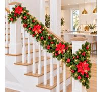 Guirlande de Noël de 2,7 m avec lumières, guirlandes d'escalier pré-éclairées avec 50 LED pour cheminées, décorations de porte d'entrée de Noël pour escaliers, cheminées, fête, décoration de vacances