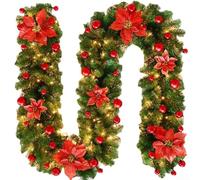 Guirlande de Noël de 2 x 7 m de long, pour décoration de vacances sur cheminées, rampes et plus encore (rouge)