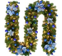 Guirlande de Noël de 2 x 7 mètres de vigne rouge avec reflets dorés pour une utilisation en intérieur et en extérieur sur les cheminées, les rampes et plus encore (bleu)