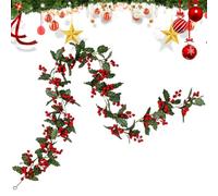 Guirlande de Noël Décorations Artificielles Réalistes Baies Rouges 1,74m | Guirlande Décorative de Table Pour Fenêtre Porche Boîte aux Lettres Fête Bureaux Étagère Portail UN