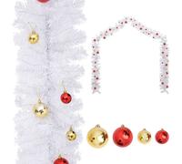 Guirlande de Noël Décorée avec Boules Guirlande Artificielle Décoration de Noël Ornement Jardin Arrière-cour Extérieur Blanc 10 m