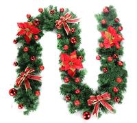 Guirlande de Noël en plastique de 2,7 mètres de long avec vigne de fruits rouges et pour fleurs roses, convient pour les décorations de fête intérieures et extérieures sur les rampes et les cheminées