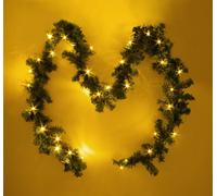 Guirlande de Noël extérieure avec guirlande lumineuse - 270 cm / 35 LED - Guirlande artificielle de sapins illuminée en blanc chaud avec minuterie fonctionnant sur piles