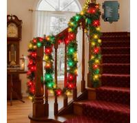 Guirlande de Noël LED 4.5 m avec 50 Lumières Blanc Chaud, Guirlande Noël Escalier et Couronne de Noëls en Sapin Artificiel à Piles, Christmas Garland with Lights pour Intérieur et Extérieur
