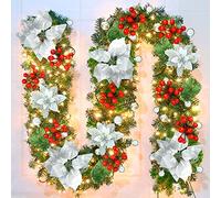 Guirlande de Noël Lumineuse 270cm: Sapin Artificiel Avec LED, Décoration pour Mur, Cheminée, Escalier (Argent)