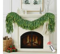 Guirlande de Noël pour cheminée d'extérieur - Décorations avec lumière de 1,8 m - Guirlandes de pin Norfolk pré-éclairées pour rampes d'escaliers, décoration d'intérieur et de cheminée - NEW-2SNFK-6FT