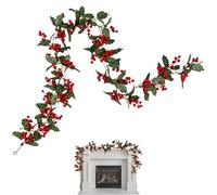 Guirlande De Noël pour Extérieur | Feuilles Artificielles Décoration d'Intérieur - Guirlande Festive avec Feuilles Vertes Et Baies,pour Salon Chambre Cheminée Porche Patio Jardin