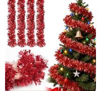 Guirlande de Noël pour Sapin (Lot de 4 x 2m) - Guirlande de Noël Tinsel Épaisse, Garland Métallique Scintillante pour Une Décoration Festive, Intérieur & guirlandes Sapin Exterieur, Rouge