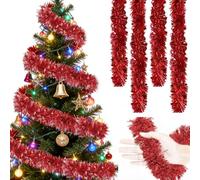 Guirlande de Noël pour Sapin Rouge, Lot de 4 Guirlandes Tinsel Noël - 8m au Total, Garland Métallique Scintillante & Épaisse pour Décoration Arbre, Cheminée, Fête de Noëls - Guirlande Sapin 2m