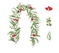 Guirlande de Noël réaliste douce et épaisse en faux cèdre vert avec baies rouges, cyprès et baies de cyprès pour travaux manuels, décoration murale, intérieur ou extérieur, décoration de fête (C1