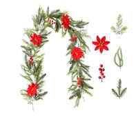 Guirlande de Noël réaliste douce et épaisse en faux cèdre vert avec baies rouges, cyprès et baies pour travaux manuels, décoration murale de cheminée, intérieur ou extérieur, décoration de fête (E
