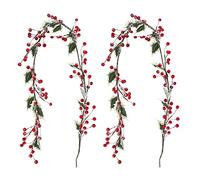 Guirlande de Noël Red Berry, Guirlande de Noël Décoration,Artificielle Holly Berry Vine Neige Cyprès de pin pour intérieur Extérieur Hiver Saison Décoration de cheminée de Noël