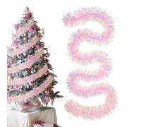 Guirlande De Noël Rose en Clinquant, Guirlande Rose Iridescente pour Sapin De Noël De 2 Mètres, Décoration D'Intérieur Bannière De Fête Toile De pour Mariage Anniversaire Jardin Porche