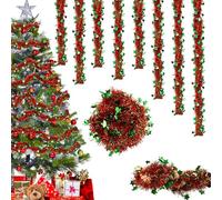 Guirlande de Noël Rouge Vert- 6PCS Guirlande Sapin de Noel avec Étoiles, 12M Scintillantes Guirlandes Tinsel Decoration Guirlande Noel Sapin Exterieur pour Mariage Anniversaire Fête Murs Fenêtres