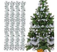 Guirlande de Noel Sapin, 4pcs Guirlandes Tinsel Noël, Guirlande Sapin 2m, Guirlande Tinsel Métallique Scintillantes pour Mariage Anniversaire Fête Murs Fenêtres Sapin Decoration Noël - Argent