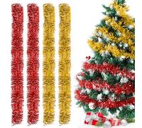 Guirlande de Noel Sapin, 4pcs Guirlandes Tinsel Noël Rouge Or, Guirlande Sapin 2m, Guirlande Or Rouge Noël Sapin pour Mariage Anniversaire Fête, Murs Fenêtres Sapin Decoration Noël