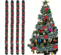 Guirlande de Noel Sapin avec des Cloches et des arcs de Noël, 4pcs Guirlandes Tinsel Noël, Guirlande Sapin, Guirlandes Tinsel Métallique Scintillantes Sapi Noel Fête Murs Fenêtres Décoration