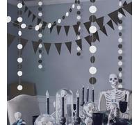 Guirlande de papier à pois triangulaires noirs et blancs - Décoration de fête - Bannière de fond - Fournitures de fête - Kit de fanions pour suspendre une bannière de vacances, une fête prénatale, une