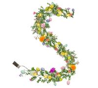 Guirlande de Pâques - 1,75 m - Guirlande de Pâques artificielle avec éclairage - Guirlande de Pâques avec œufs, fleurs et feuilles artificielles - Décoration de Pâques avec guirlande lumineuse