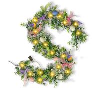 Guirlande de Pâques avec éclairage, 1,8 m, guirlande de Pâques artificielle avec guirlande lumineuse LED, guirlande décorative de Pâques, guirlande de printemps avec œufs de Pâques, décoration de