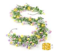 Guirlande de Pâques avec éclairage, 1,8 m - Guirlande de Pâques avec guirlande lumineuse LED - Guirlande lumineuse de printemps avec œufs de Pâques - Décoration de Pâques - Guirlande d'œufs