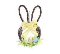 Guirlande de Pâques - Décoration pour les vacances du lapin de printemps de 45 cm | Design avec tête de lapin de Pâques, guirlandes en rotin naturel pour porte d'entrée extérieure