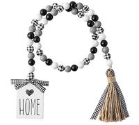 Guirlande de Perles, 40 Pouces, Guirlande de Perles en Bois à Carreaux Noirs et Blancs avec Pompon, décorations Plateau rustiques à Plusieurs Niveaux, décoration Murale Rustique Campagne, décor