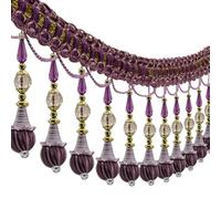 Guirlande de perles à suspendre de 2 m avec franges pour lampe, rideau, abat-jour, fournitures de bricolage, décoration d'intérieur, toile de fond de fête, style bohème (violet)