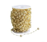 Guirlande de perles artificielles pour sapin de Noël - 10 m - Chaîne de perles en plastique brillant - Décoration pour cheminée, mariage, bricolage, décoration festive (doré)