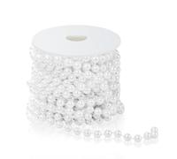 Guirlande de perles de 10 m, Ruban chaîne de perles de 8 mm perles artificielles, cordon de perles de mariage pour décoration de fête de mariage, anniversaire, baptême, table, bricolage(blanc)