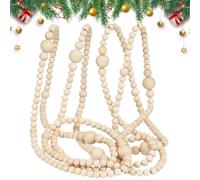 Guirlande de perles de Noël en bois rustique de 365 cm pour cheminée, armoire, mariage, intérieur et extérieur