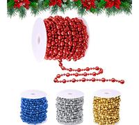 Guirlande de Perles de Sapin de Noël 15M | Diamètre 8 mm et 4 mm | Décoration de Chaîne pour Arbre (Rouge)