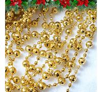 Guirlande de Perles de Sapin de Noël 15M Ornements de Sapin de Noël Ruban de Perles | Diamètre de la Perle 8 mm et 4 mm | Décoration de chaîne de Sapin de Noël (Or)