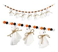 Guirlande de perles d'Halloween - Motif spiritueux blancs - Décoration à suspendre - Bannière en plastique léger pour cheminée, salon, mur de fête, décoration saisonnière - 2,2 m - Deux drapeaux à