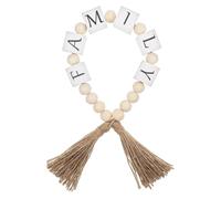 Guirlande de Perles en Bois Blanc avec Pompons pour Étagère | Décoration Intérieure Rustique et Moderne, Accent pour Vase ou Plateau à Étages, Style Bohème